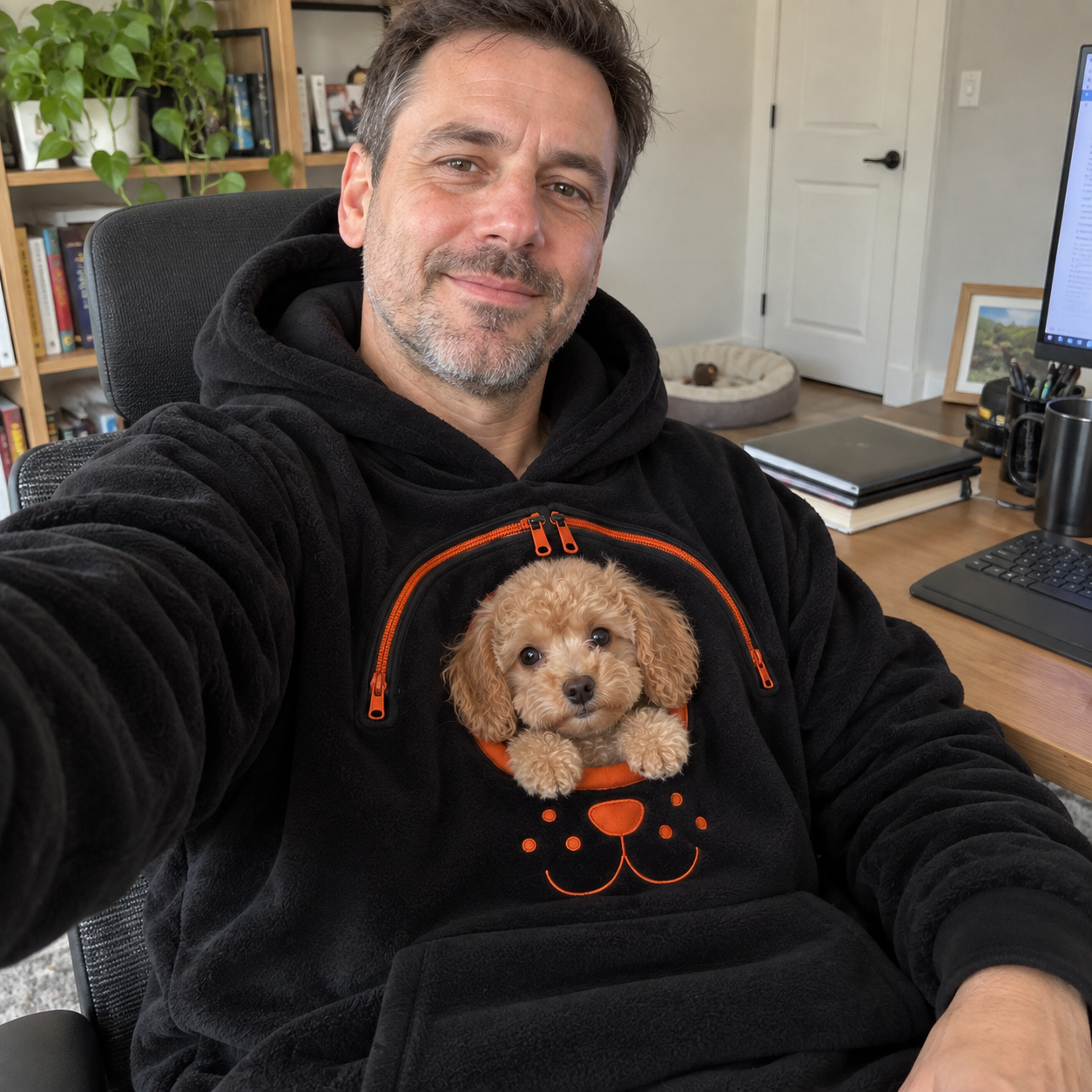Cliente com pet no moletom